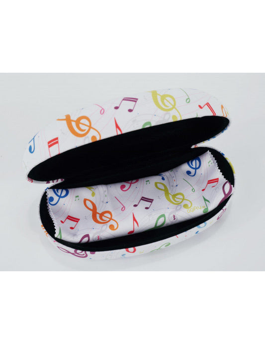 White Sunglass Case with Colorful Music Notes and Clefs