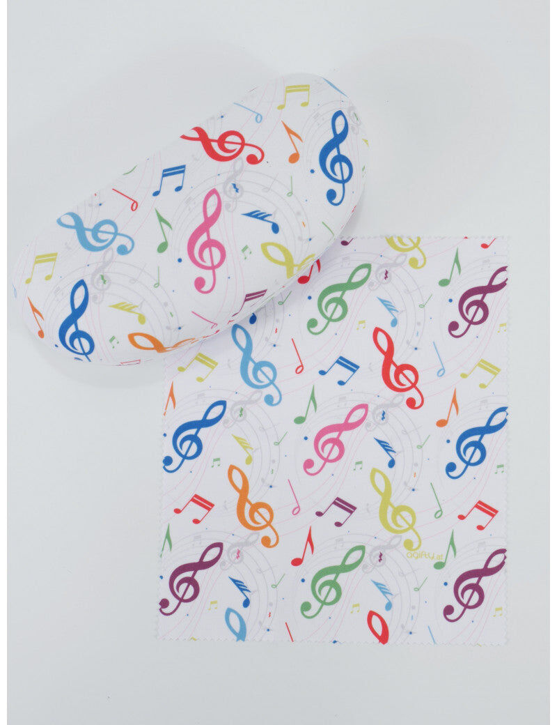 White Sunglass Case with Colorful Music Notes and Clefs — view 2