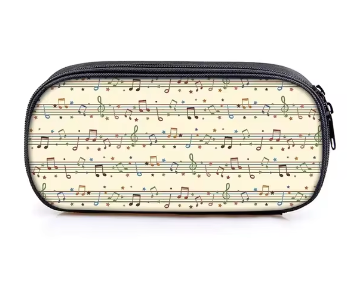 Music Pencil Case Black with Colorful Notes - 20cm x 10cm