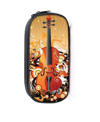 Music Pencil Case Black with Colorful Notes, 20cm x 10cm
