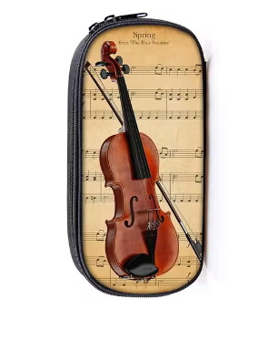 Music Pencil Case Black with Colorful Notes - 20cm x 10cm