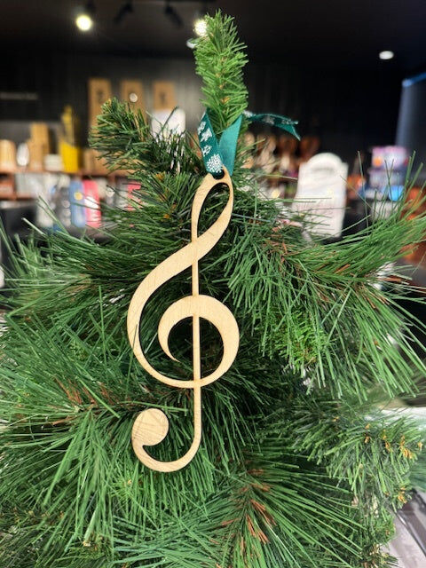 Wooden Treble Clef Christmas Decoration 12cm