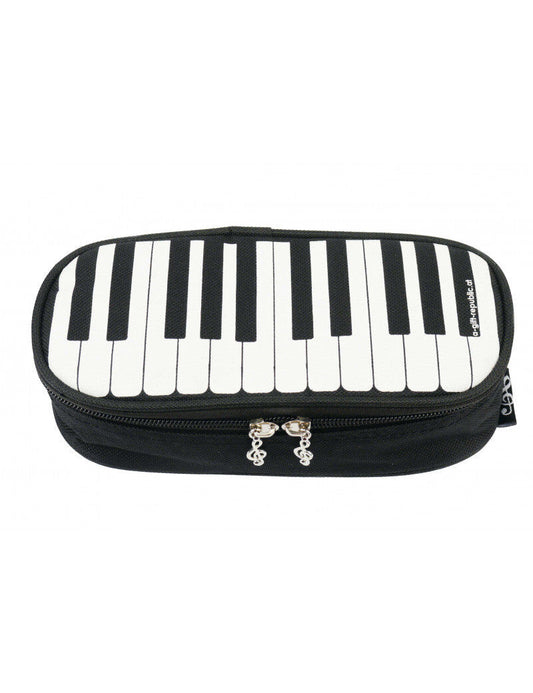Piano Pencil Case Black with White Keyboard Design