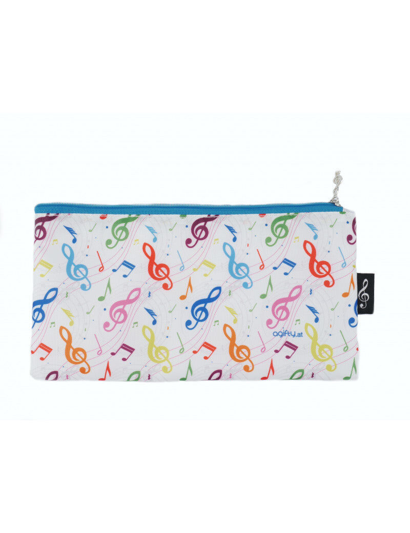 Music Pencil Case White with Colorful Notes and Clefs 24cm x 12cm