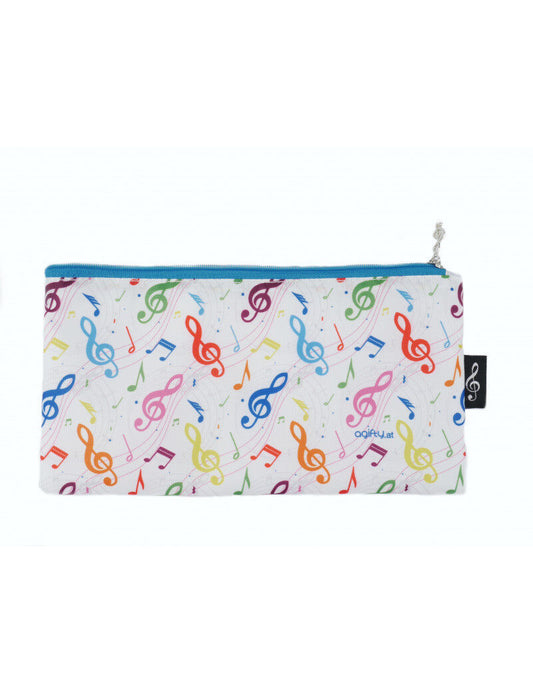 Music Pencil Case White with Colorful Notes and Clefs 24cm x 12cm