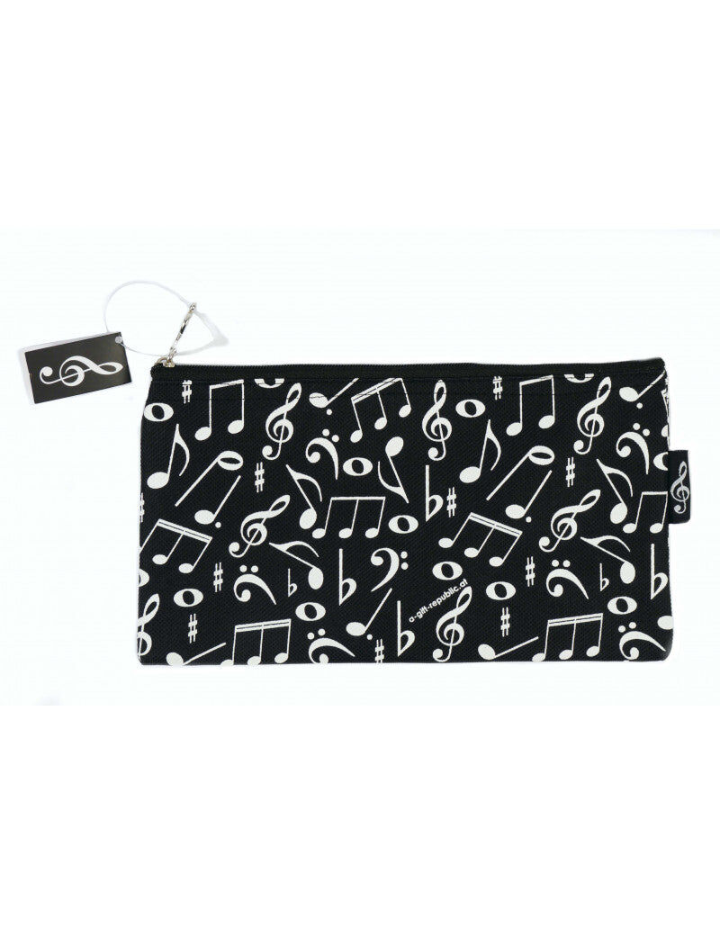 Music Pencil Case Black with White Notes and Clefs - 24cm x 12cm