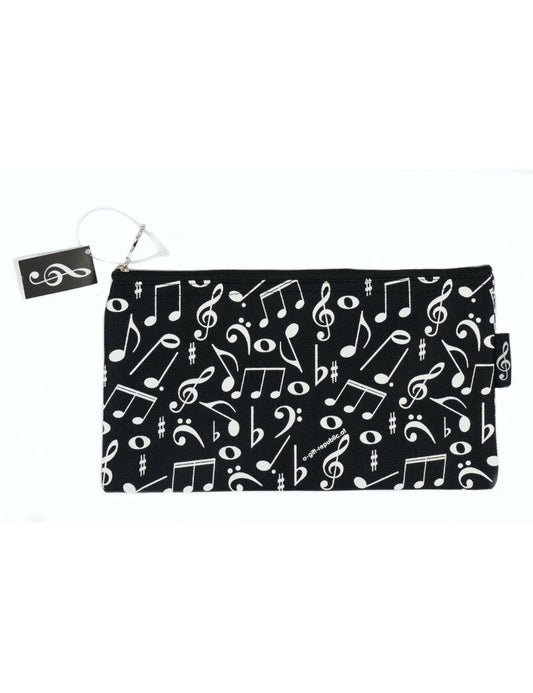Music Pencil Case Black with White Notes and Clefs - 24cm x 12cm