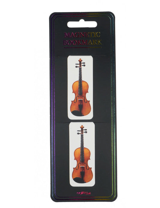 Set of 2 Magnetic Guitar Bookmarks - Violin Design, 7cm x 2.5cm, Clear Plastic Sleeve