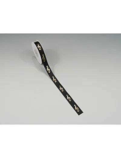 Black Ribbon with Gold Treble Clef, 16mm x 10m
