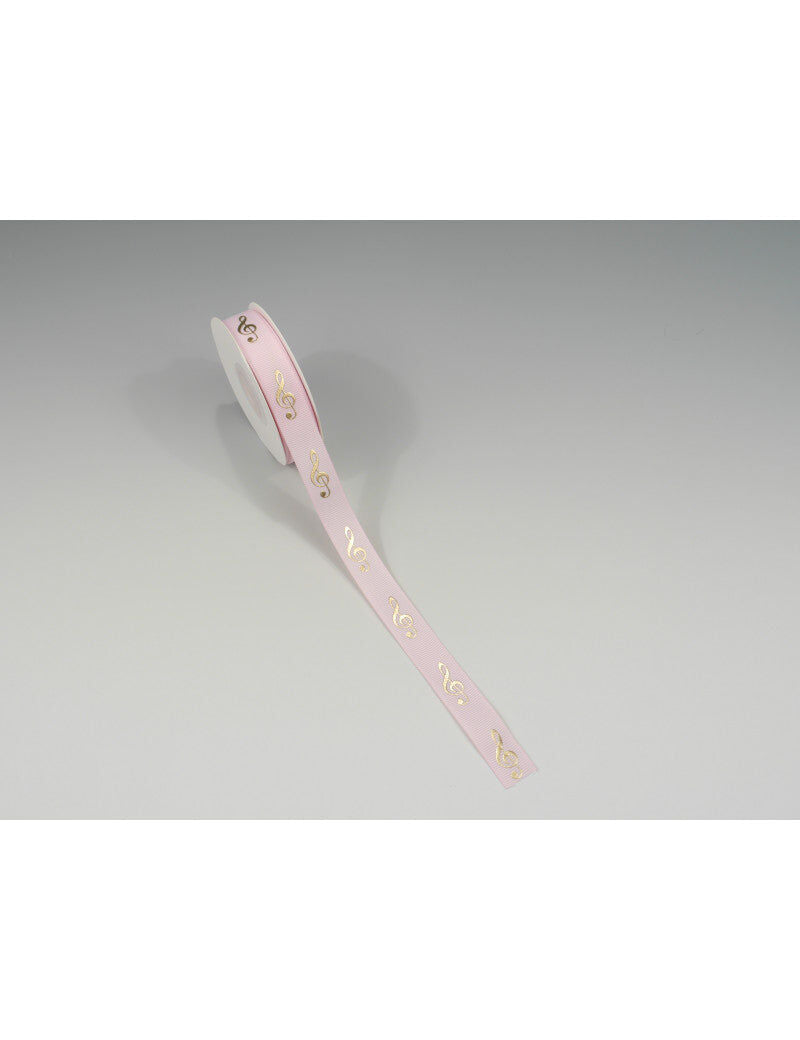 Pink Ribbon with Gold Treble Clef, 16mm x 10m