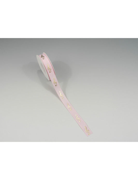 Pink Ribbon with Gold Treble Clef, 16mm x 10m