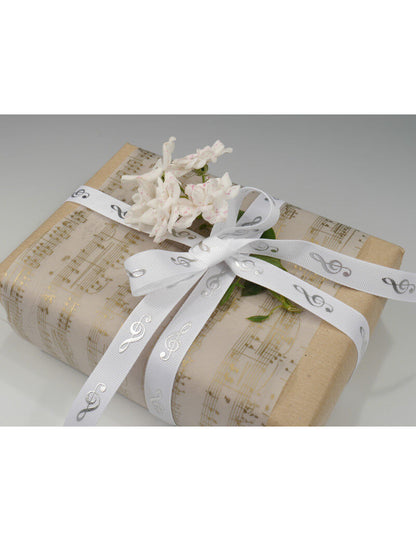White Ribbon with Silver Treble Clef - 16mm x 10m — view 2