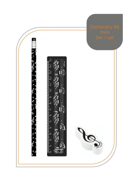 Black Stationery Kit - 15cm Ruler, Black Pencil, White Treble Clef Eraser