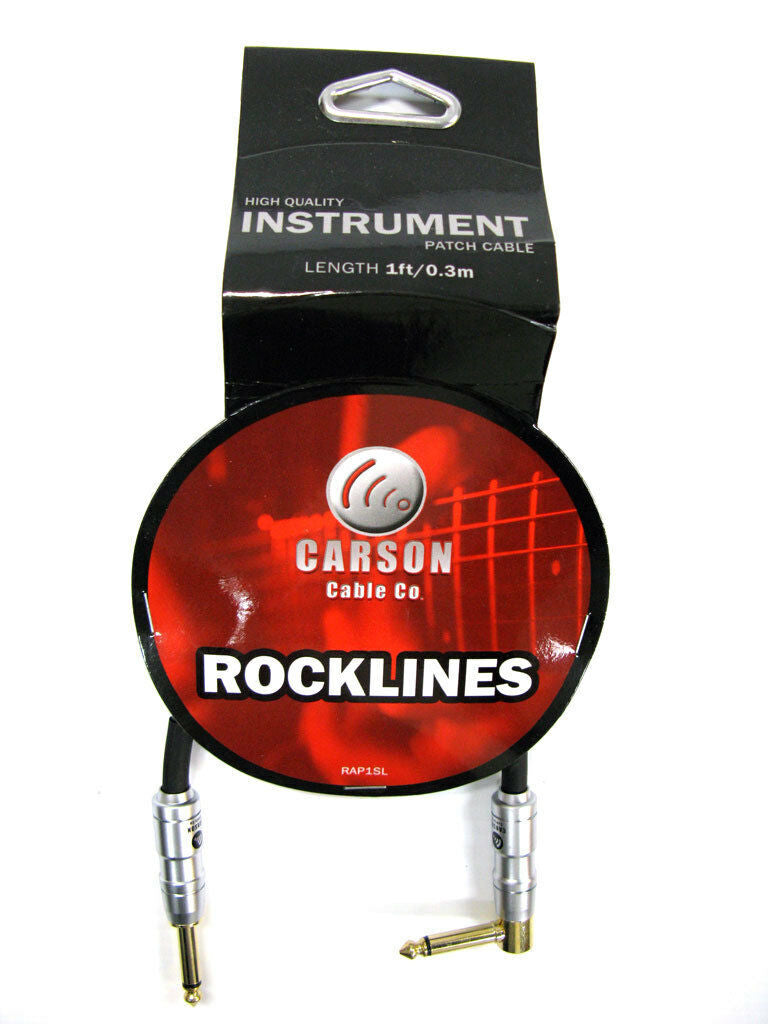 Carson Rocklines Patch Cable 1' Long Right-Angle To Straight (M) Jack Conn