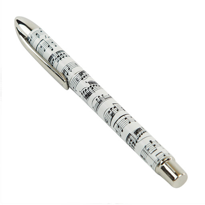Music Pen in Gift Box - White Manuscript on Black Background with Chrome Clip