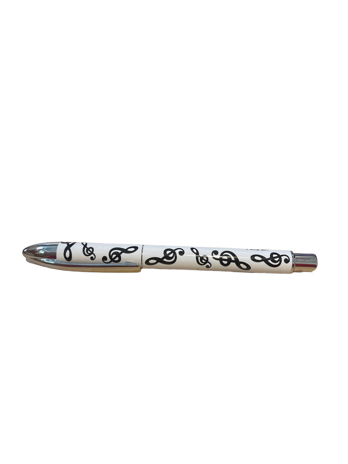 Music Pen in White with Black Treble Clefs and Black Keyboard