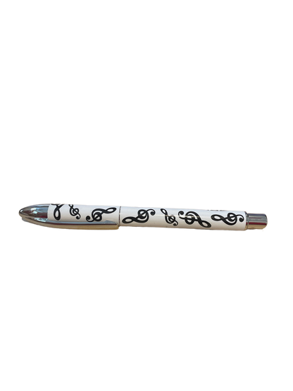 Music Pen in White with Black Treble Clefs and Black Keyboard