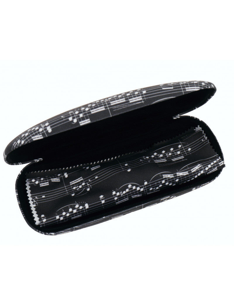 Black Glasses Case with White Manuscript and Microfibre Cleaning Cloth