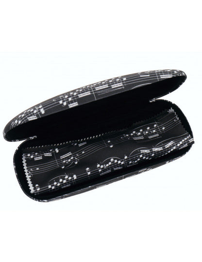 Black Glasses Case with White Manuscript and Microfibre Cleaning Cloth