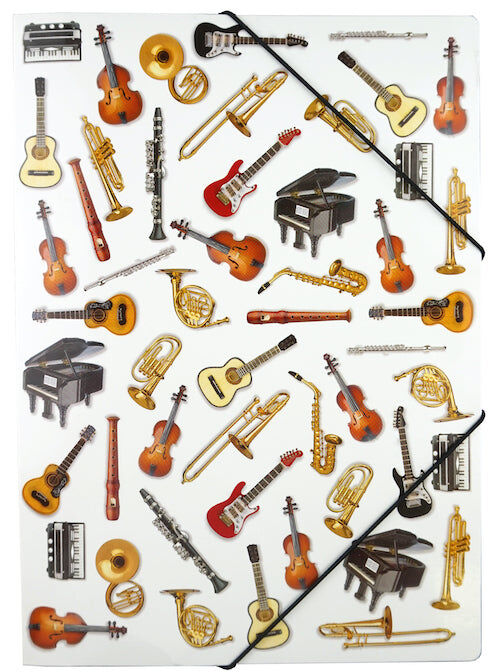 A4 Document File with Elastic Band and Musical Instruments Design