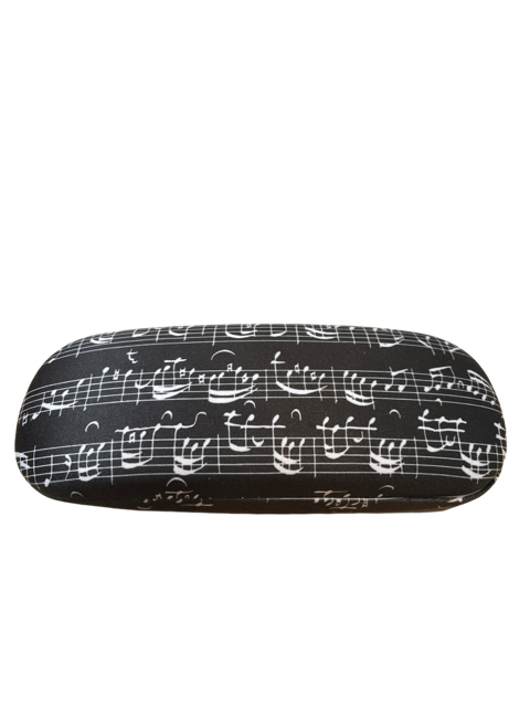 Black Glasses Case with White Manuscript, 16x6x2.5cm, Ideal Gift for Music Lovers
