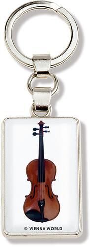 Violin Metal Keyring with White Background, 8cm x 5cm
