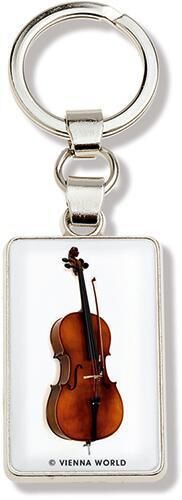 White Metal Cello Picture Keyring 5cm x 3cm