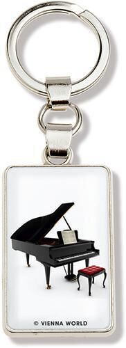 Grand Piano Keyring Metal Silver with White Background