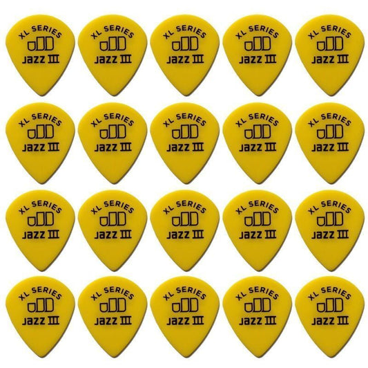 20 x Jim Dunlop Tortex Jazz 3 XL Yellow .73mm Guitar Picks III 498R