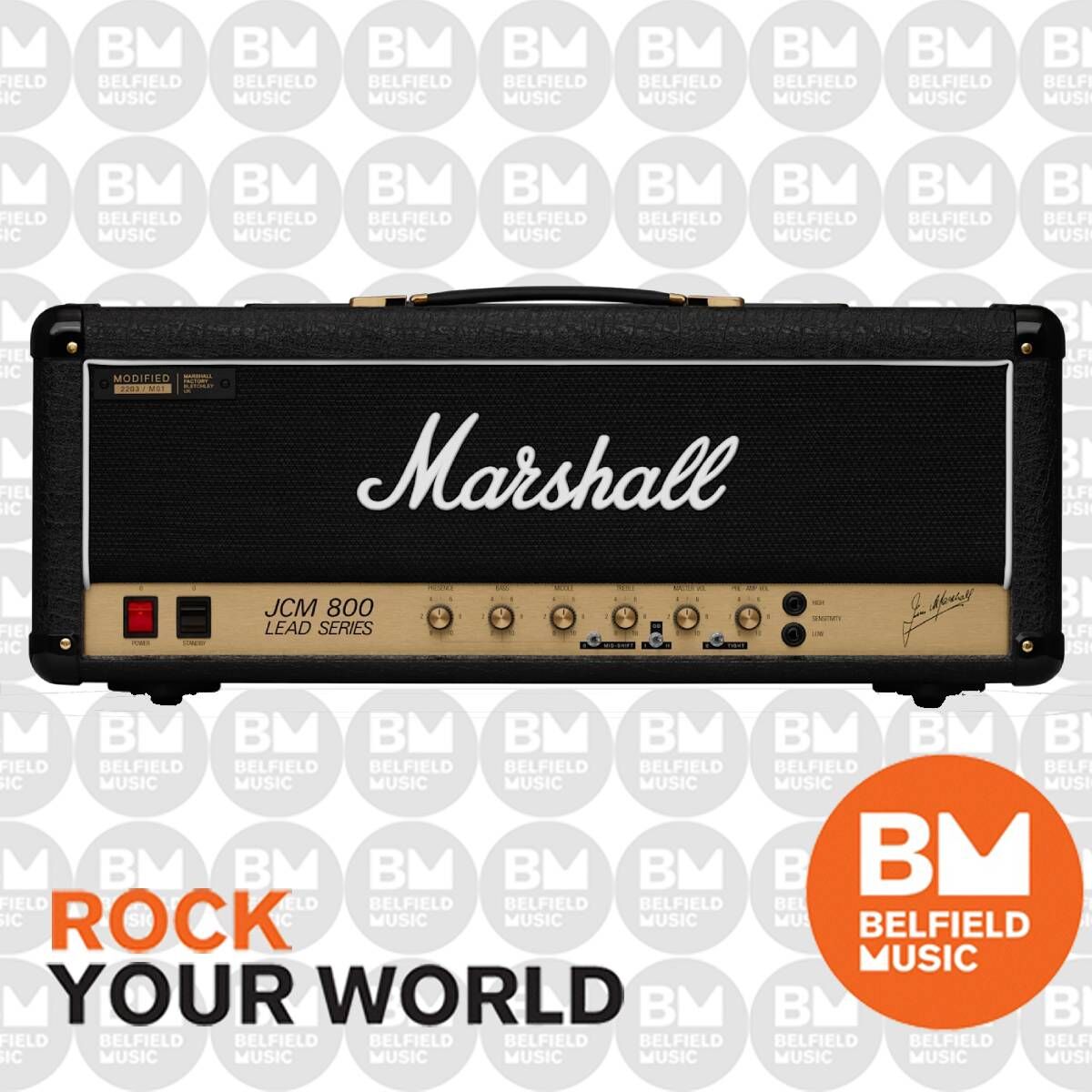 Marshall JCM800 Modified 100w Guitar Amplifier Head with Gain Boost, Mid Boost, and Tight Switch — view 2