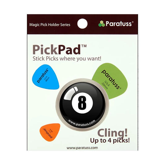 PickPad Pick Holder for Guitar - Eight Ball Design, Holds 4 Picks, Heavy Duty, Easy to Clean, 30mm Diameter