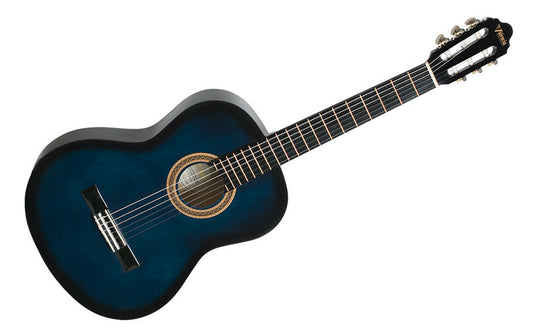 Valencia Nylon String Guitar 4/4 Full Size Blue Ideal Beginner Guitar