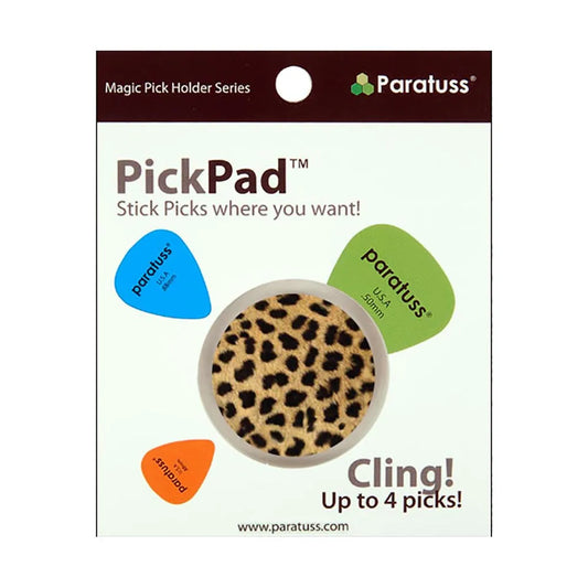 PickPad Heavy Duty Pick Holder - Leopard Pattern, Holds 4 Picks, 30mm Diameter, Ideal for Polyurethane or Shellac Finishes