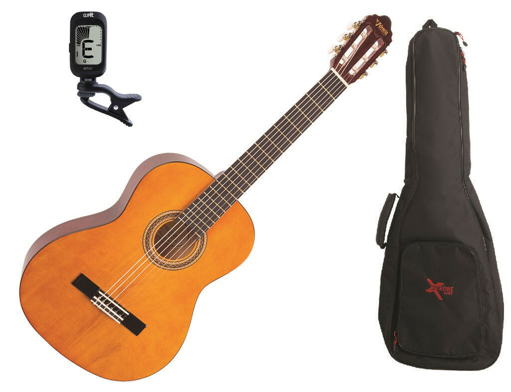 Valencia Full Size Classical Guitar Pack C/W Padded Bag Clip-On Tuner Natural