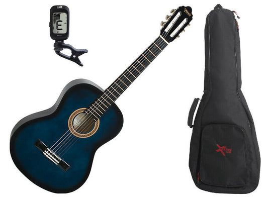 Valencia 1/2 Size Classical Guitar Pack Blue C/W Padded Bag & Clip On Tuner