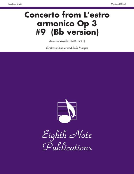 Concerto from Lestro Armonico Op 3 No 9 for Brass Quintet Sheet Music