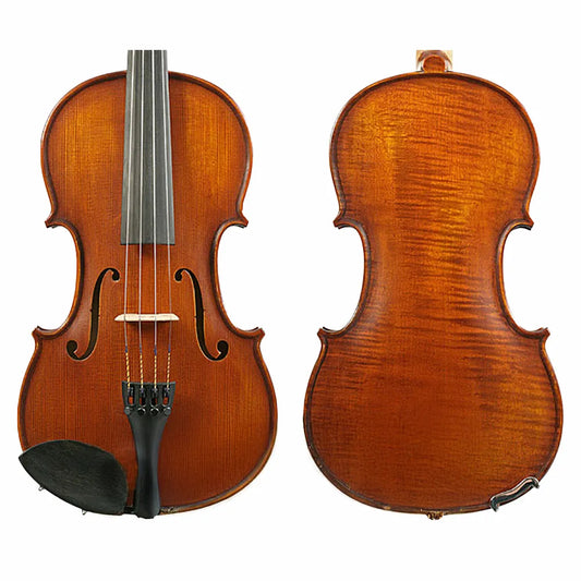 Gliga I Violin Outfit 4/4 - Dark Antique One-Piece Back with Opal Gold Strings, Articul Bow, HQ Half-Moon Case, Made in Romania