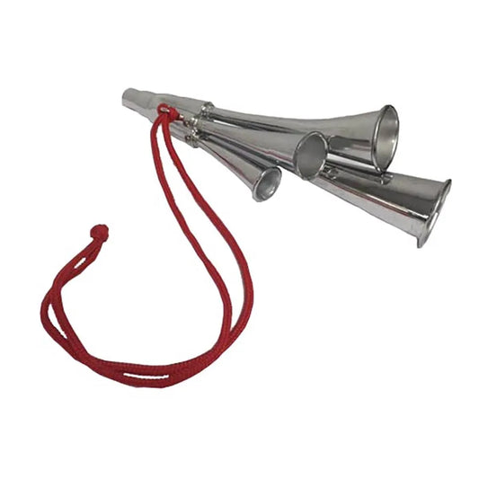 Blow Horn with 3 Trumpets and Lanyard, 28cm, Chrome Plated