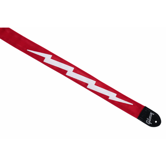 Gibson Lightning Bolt Seatbelt Strap Red, 2" Wide, Adjustable 36" to 65", Tubular Nylon with Vegan Leather Ends