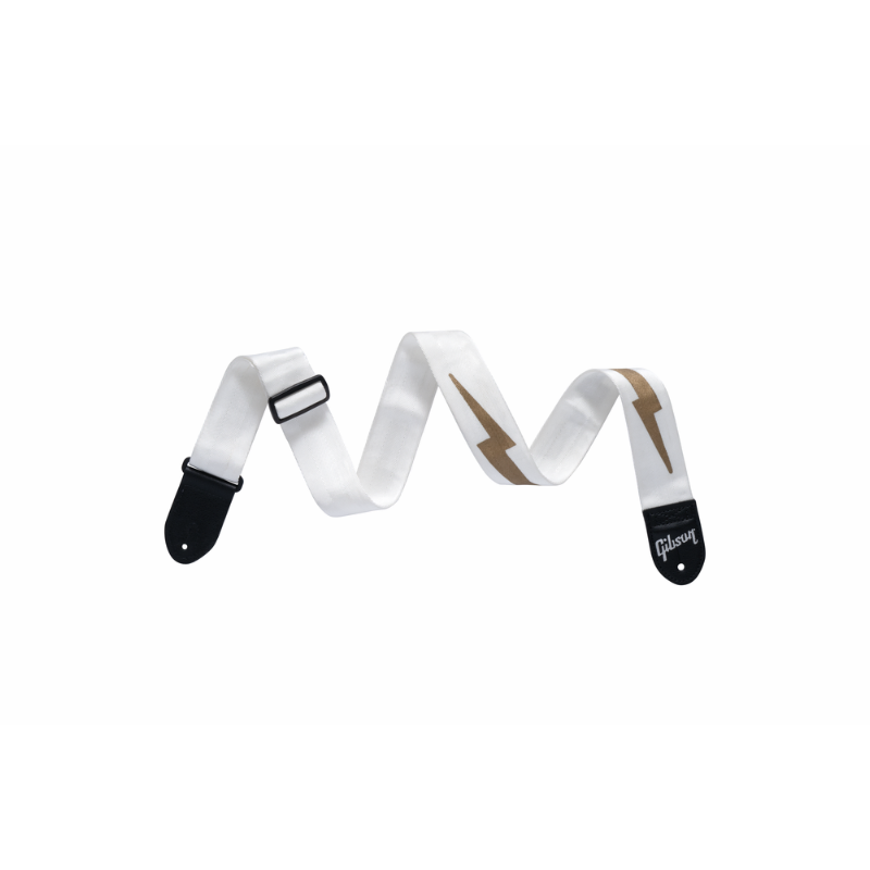 Gibson Lightning Bolt Seatbelt Strap White 2" Wide Adjustable 36"-65" Vegan Leather Ends — view 2