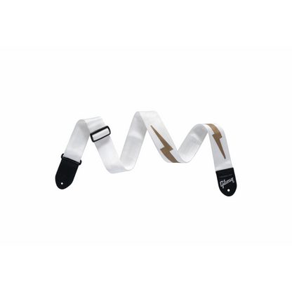 Gibson Lightning Bolt Seatbelt Strap White 2" Wide Adjustable 36"-65" Vegan Leather Ends — view 2
