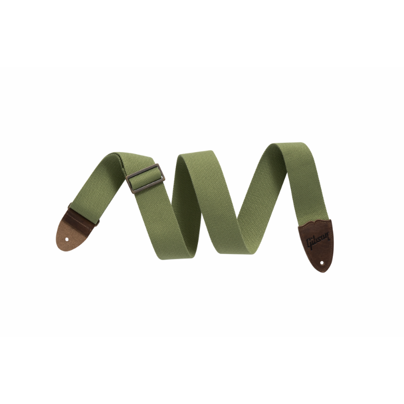 Gibson Canvas Guitar Strap Green, 2" Wide, Adjustable 36"-65", Cotton Material, Leather Ends, USA-Made — view 2