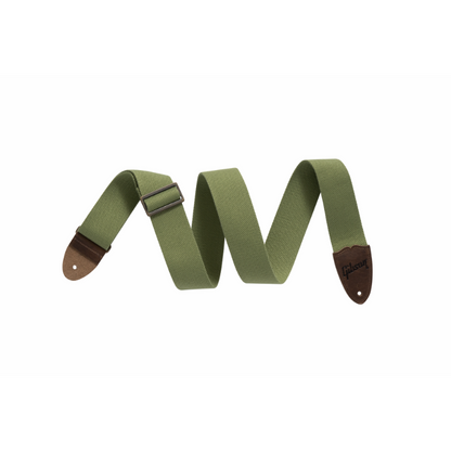 Gibson Canvas Guitar Strap Green, 2" Wide, Adjustable 36"-65", Cotton Material, Leather Ends, USA-Made — view 2