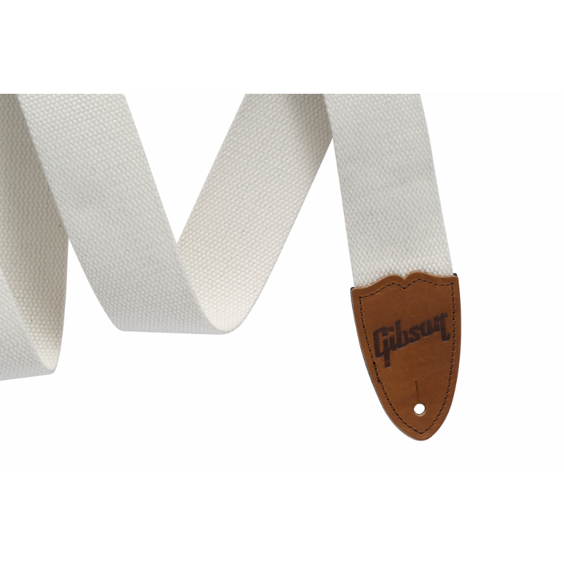 Gibson 2" Wide Canvas Guitar Strap White with Leather Ends, Adjustable 36"-65"