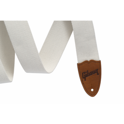 Gibson 2" Wide Canvas Guitar Strap White with Leather Ends, Adjustable 36"-65"