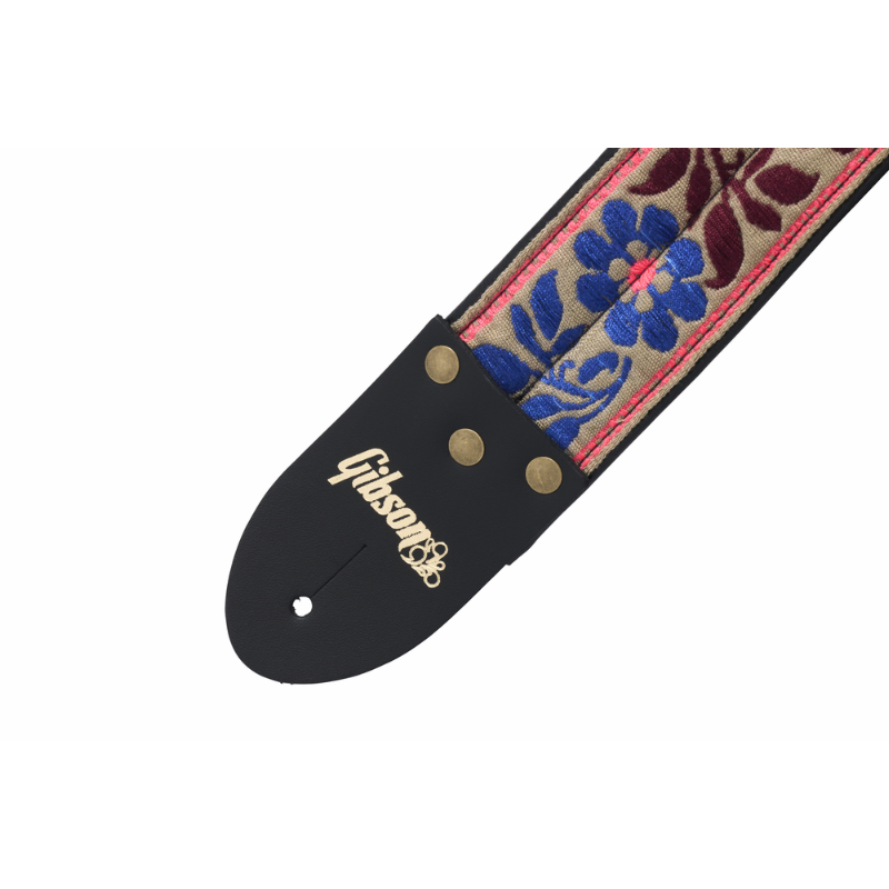 Gibson Vintage Original Strap Tan 2" Wide Jacquard Fabric with Vegan Leather — view 2