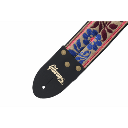 Gibson Vintage Original Strap Tan 2" Wide Jacquard Fabric with Vegan Leather — view 2