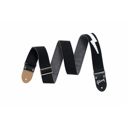 Gibson Vintage Bolt Strap Black 2” Wide Adjustable 36”-65” Genuine Leather Ends — view 2