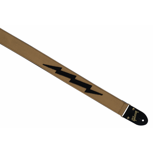 Gibson Vintage Bolt Strap Tan 2” Wide Adjustable 36”-65” Premium Flannel Leather Ends