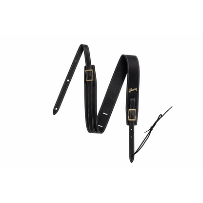 Gibson Troubadour Black Leather Guitar Strap 2" Wide Adjustable 40" to 65" with Headstock String